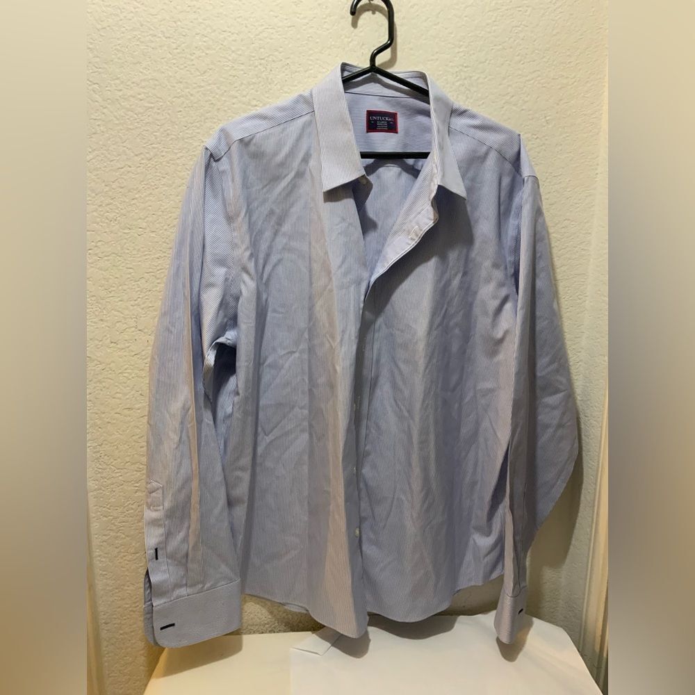 UNTUCKit Long Sleeve Button Up Shirt wrinkle free 100%‎ Cotton Blue Mens XL